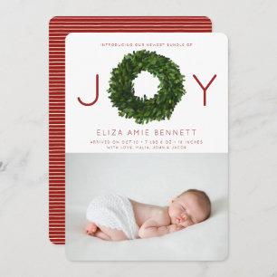 Boxwood Wreath Holiday Birth Announcement