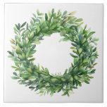 Boxwood Wreath Simple Watercolor Farmhouse Tile<br><div class="desc">A perfect ceramic tile for your decorating.  Simple watercolor graphic was used to make this farmhouse ceramic tile.</div>