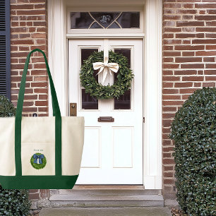 Boxwood Wreath with Blue Bow Contrast Trim Tote Bag