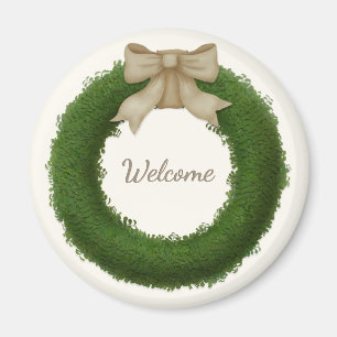 Boxwood Wreath With Bow Custom Name or Greeting Magnet