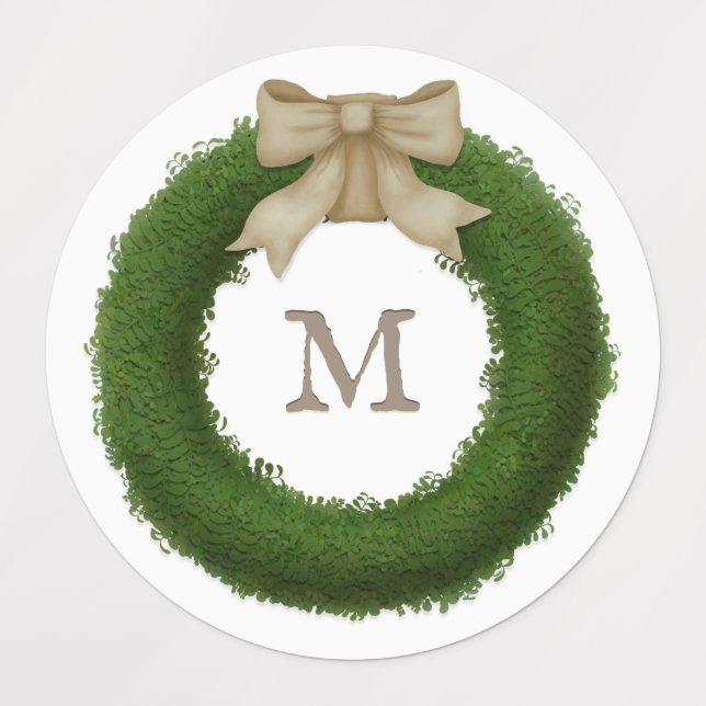 Boxwood Wreath With Rustic Bow Custom Monogrammed (Design 1)