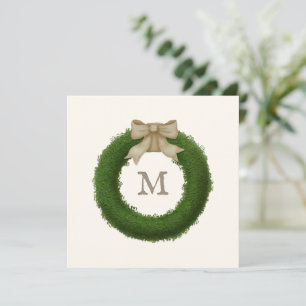 Boxwood Wreath With Rustic Bow Custom Monogrammed Invitation