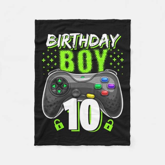 Boy 10 Video Game Controller Gamer 10th Birthday  Fleece Blanket (Front)