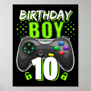 Boy 10 Video Game Controller Gamer 10th Birthday Poster