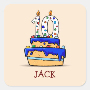 Boy 10th Birthday, 10 on Sweet Blue Cake Square Sticker