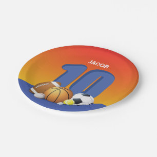 Boy 10th Birthday Sports Balls Paper Plate