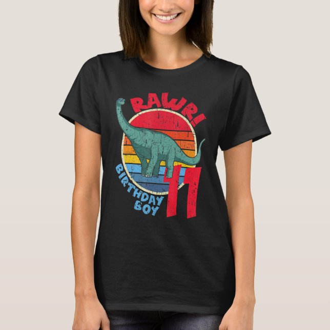 Boy 11th Birthday I Rawr! Brachiosaurus I Family M T-Shirt (Front)