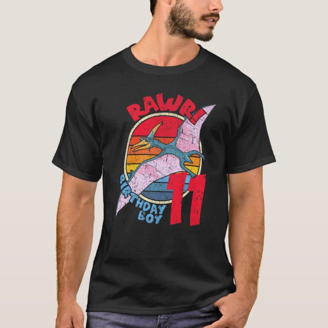 Boy 11th Birthday I Rawr! Pterodactylus I Family M T-Shirt (Front)