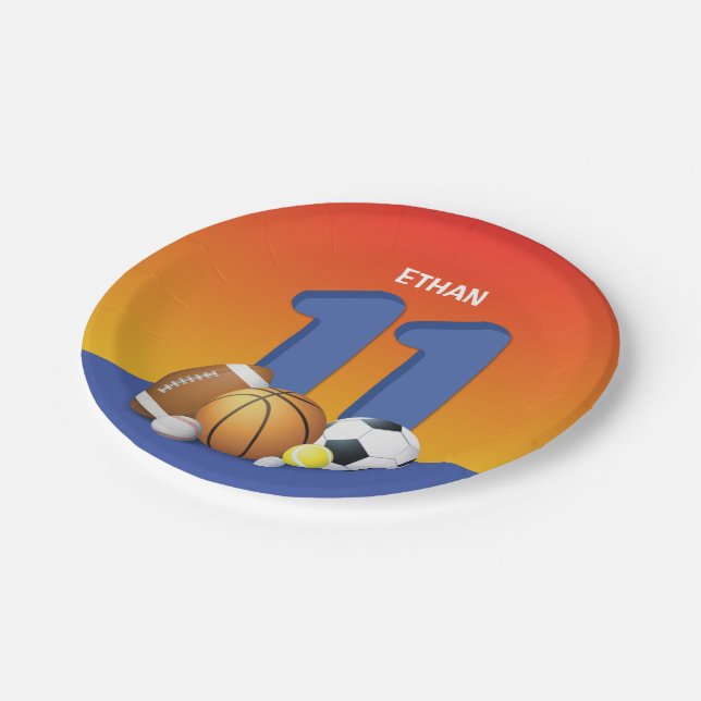 Boy 11th Birthday Sports Balls Paper Plate (Angled)