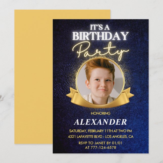 Boy 12th birthday invitations  Elegant Chic Photo (Front/Back)