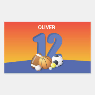 Boy 12th Birthday Sports Balls Rectangular Sticker