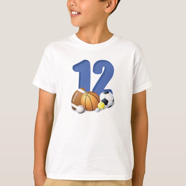 Boy 12th Birthday Sports Balls T-Shirt (Front)