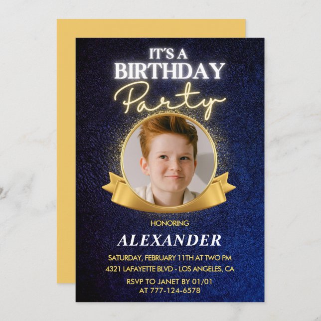 Boy 13th birthday invitations  Elegant Chic Photo (Front/Back)