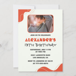 Boy 13th birthday invitations Modern Photo Red