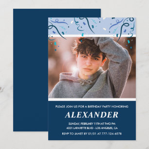 Boy 13th birthday invitations Photo Navy Blue