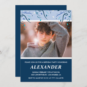 Boy 14th birthday invitations Photo Navy Blue