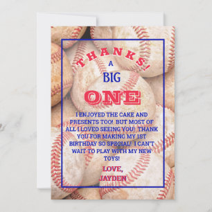 Boy 1st Birthday Baseball Thank You Card