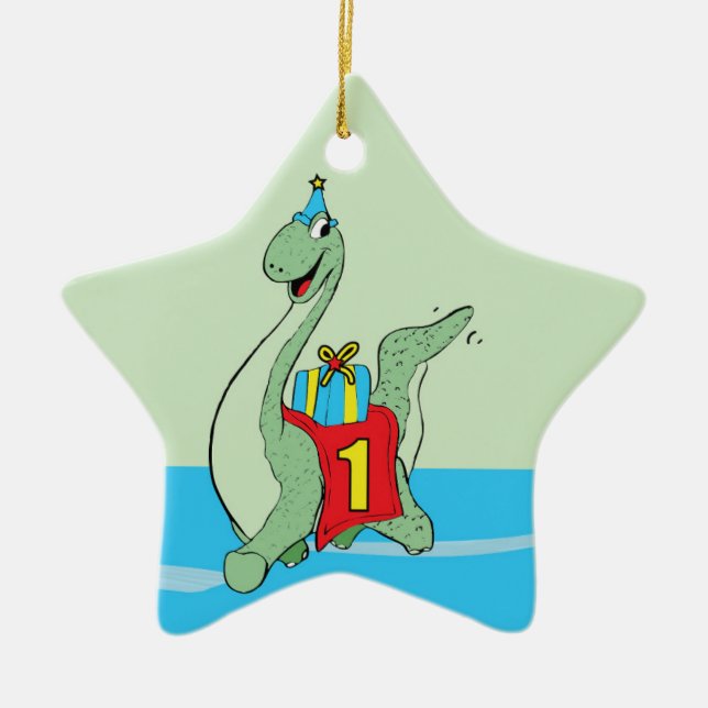 Boy, 1st Birthday Dinosaur Ceramic Tree Decoration (Front)