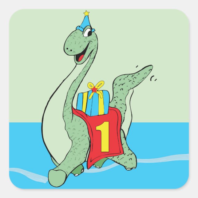 Boy, 1st Birthday Dinosaur Square Sticker (Front)