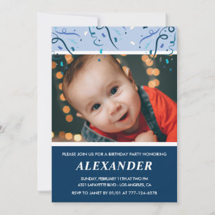 Boy 1st birthday invitations Photo Navy Blue