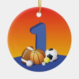 Boy 1st Birthday Sports Balls Ceramic Tree Decoration