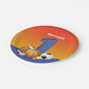Boy 1st Birthday Sports Balls Paper Plate
