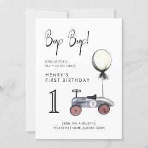 Boy 1st Birthday Vintage Race Car Invitation