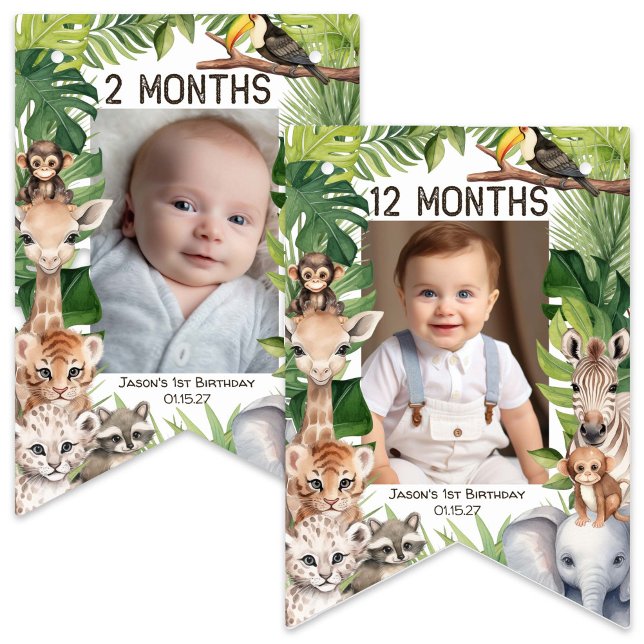 Boy 1st birthday Wild One Animals Montly Photo Bunting (Wild one, Boy 1st birthday Monthly Photo Banner.)