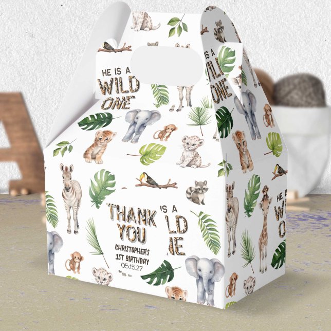 Boy 1st birthday Wild One Jungle Themed Birthday Favour Box (Wild One, Boy 1st birthday, Jungle Animals Themed Birthday favor box.)