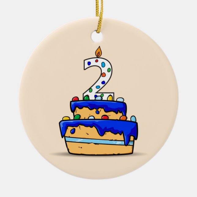 Boy 2nd Birthday, 2 on Sweet Blue Cake Ceramic Tree Decoration (Front)