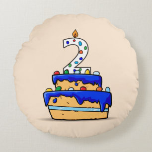 Boy 2nd Birthday, 2 on Sweet Blue Cake Round Cushion
