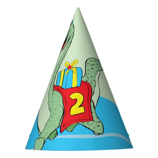 Boy, 2nd Birthday Dinosaur Party Hat (Front)