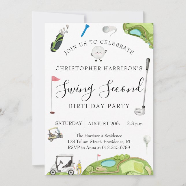 Boy 2nd birthday Party Golf Theme Invitation (Front)
