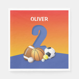 Boy 2nd Birthday Sports Balls Napkin