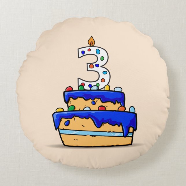 Boy 3rd Birthday, 3 on Sweet Blue Cake Round Cushion (Front)