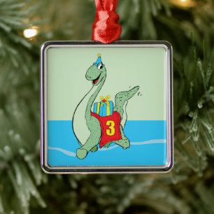Boy, 3rd Birthday Dinosaur Metal Tree Decoration