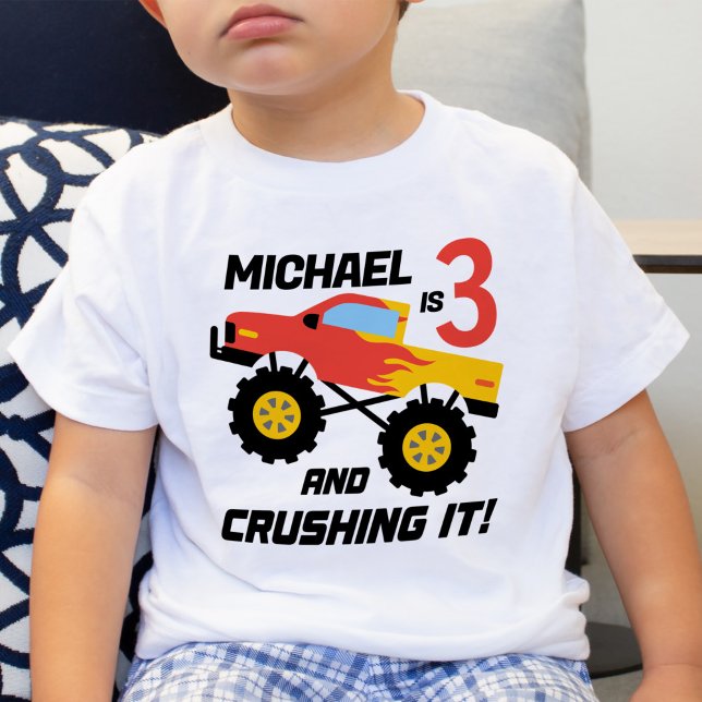 Boy 3rd Birthday Monster Truck Personalised Baby T-Shirt (Creator Uploaded)