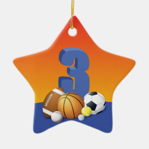 Boy 3rd Birthday Sports Balls Ceramic Tree Decoration