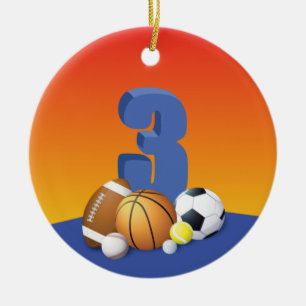 Boy 3rd Birthday Sports Balls Ceramic Tree Decoration