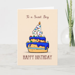 Boy 4th Birthday, 4 on Sweet Blue Cake Card