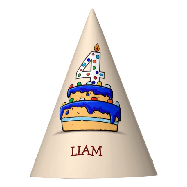 Boy 4th Birthday, 4 on Sweet Blue Cake Party Hat (Front)