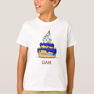 Boy 4th Birthday, 4 on Sweet Blue Cake T-Shirt