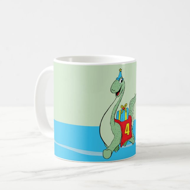 Boy, 4th Birthday Dinosaur Coffee Mug (Front Left)