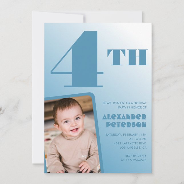 Boy 4th birthday invitations Blue Photo (Front)
