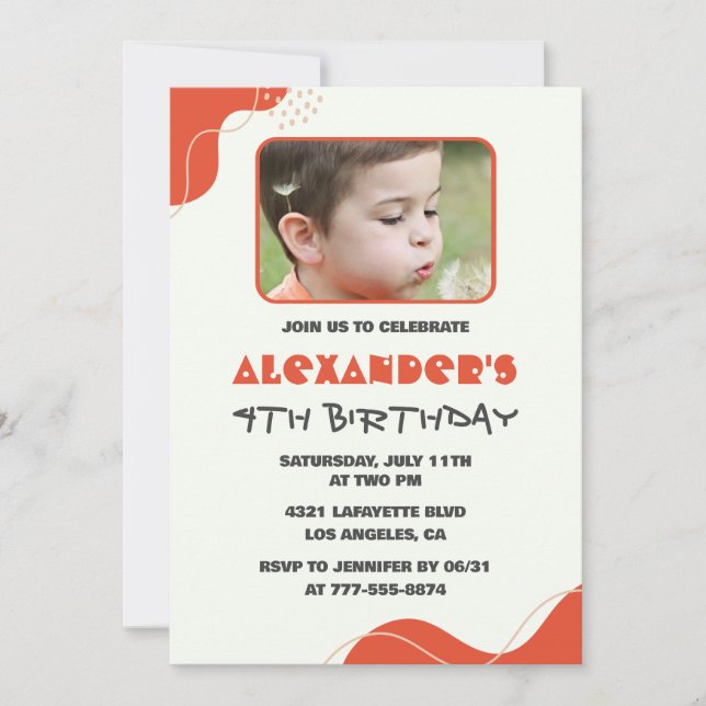 Boy 4th birthday invitations Modern Photo Red (Front)