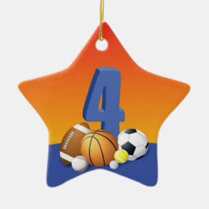 Boy 4th Birthday Sports Balls Ceramic Tree Decoration