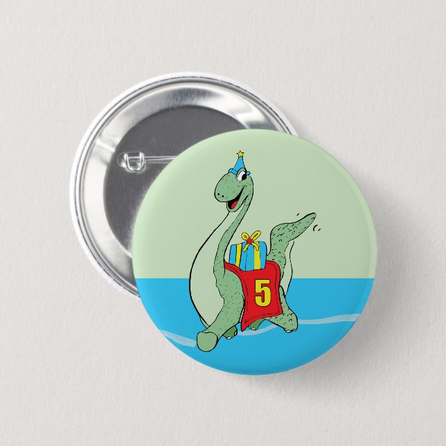 Boy, 5th Birthday Dinosaur 6 Cm Round Badge (Front & Back)