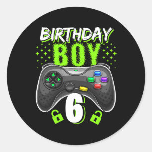Boy 6 Video Game Controller Gamer 6th Birthday Gif Classic Round Sticker
