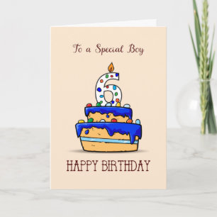Boy 6th Birthday, 6 on Sweet Blue Cake Card