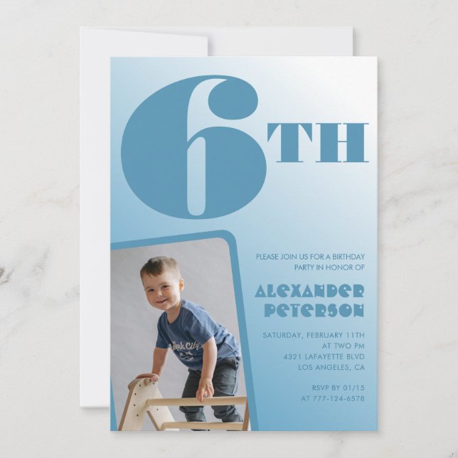 Boy 6th birthday invitations Blue Photo (Front)